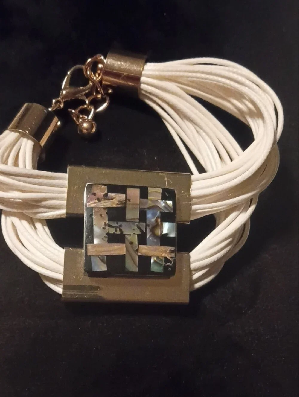 White Cord Multi-Strand Bracelet with Gold Accent